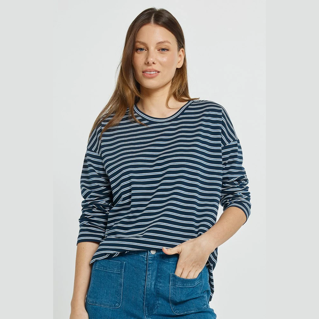 BETTY BASICS - VIENNA TEE NAVY/WHITE/BLUE STRIPE 6