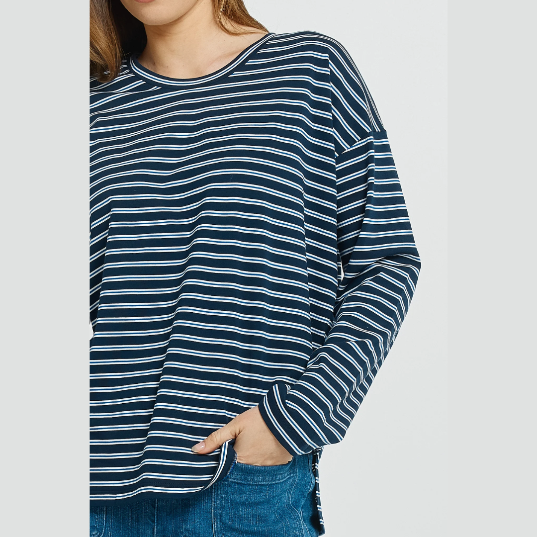 BETTY BASICS - VIENNA TEE NAVY/WHITE/BLUE STRIPE 8 [SZ:8]
