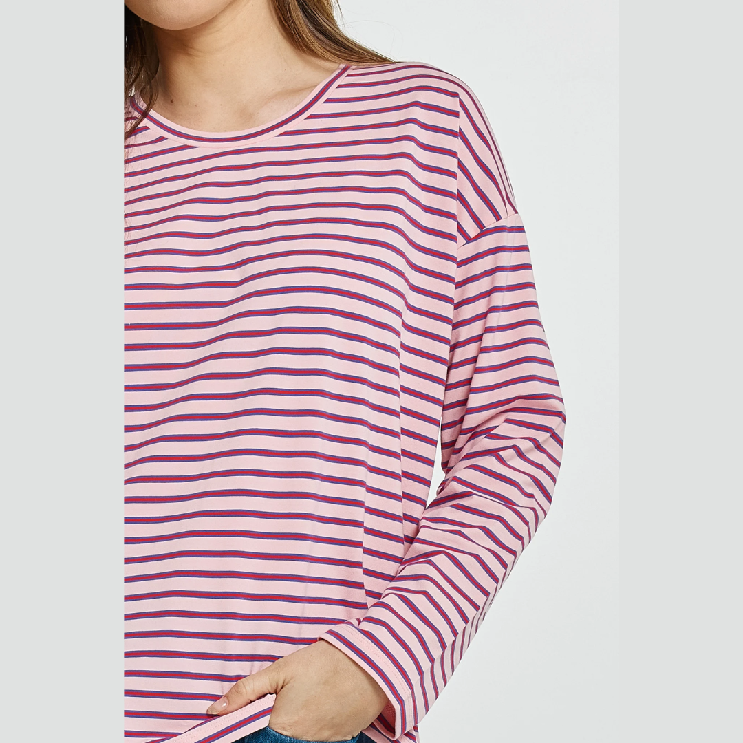 BETTY BASICS - VIENNA TEE PINK/PURPLE/RED STRIPE [SZ:10]