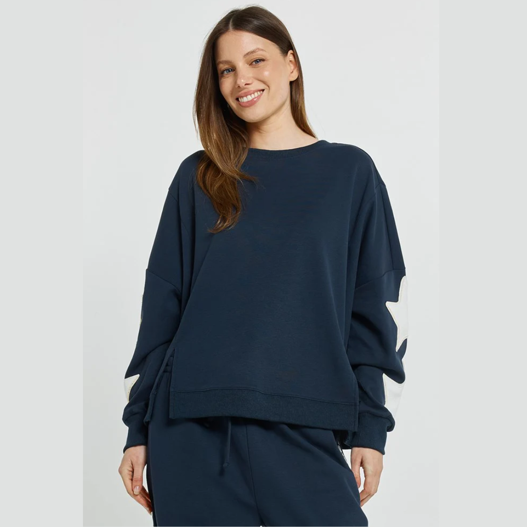 BETTY BASICS - SASKIA SWEATSHIRT NAVY/WHITE STARS