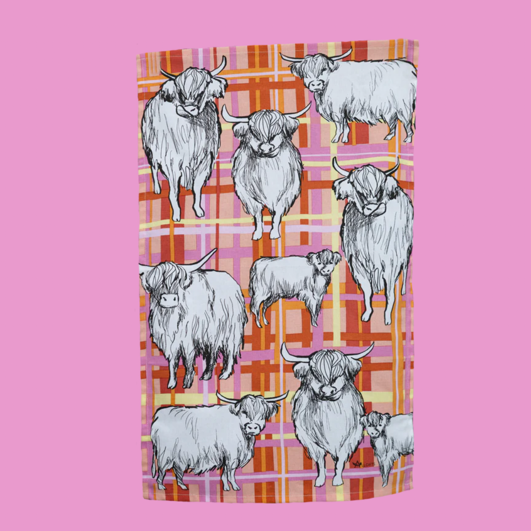 ALLGIFTS AUSTRALIA COTTON TEA TOWEL - HIGHLAND COW